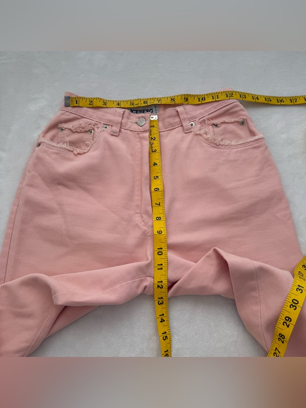 Iceberg VTG Pink Frayed Logo Straight Leg Jeans 42 US 6-8 Made in Italy - Picture 7 of 8